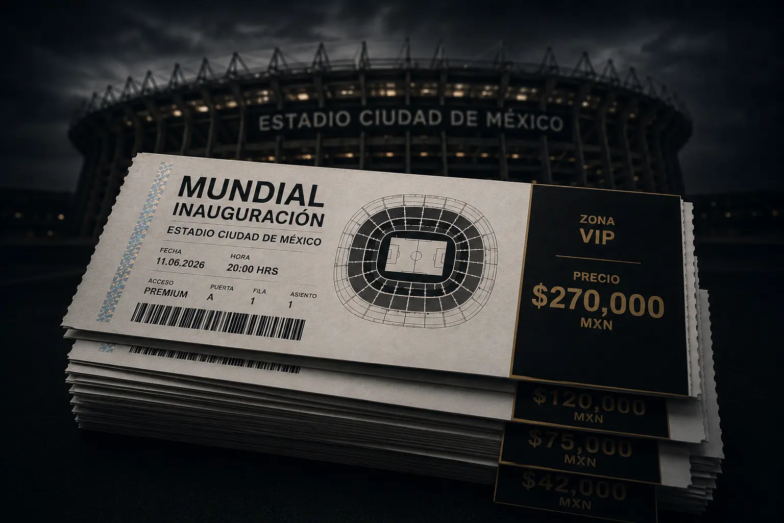 Los paquetes premium para la inauguraci&oacute;n del Mundial 2026 en el Estadio Ciudad de M&eacute;xico alcanzan cifras que van de los 42 mil hasta los 270 mil pesos