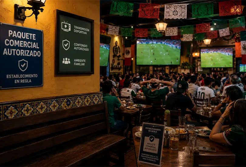 Restaurantes deben contratar paquetes comerciales y evitar logotipos oficiales para transmitir partidos.