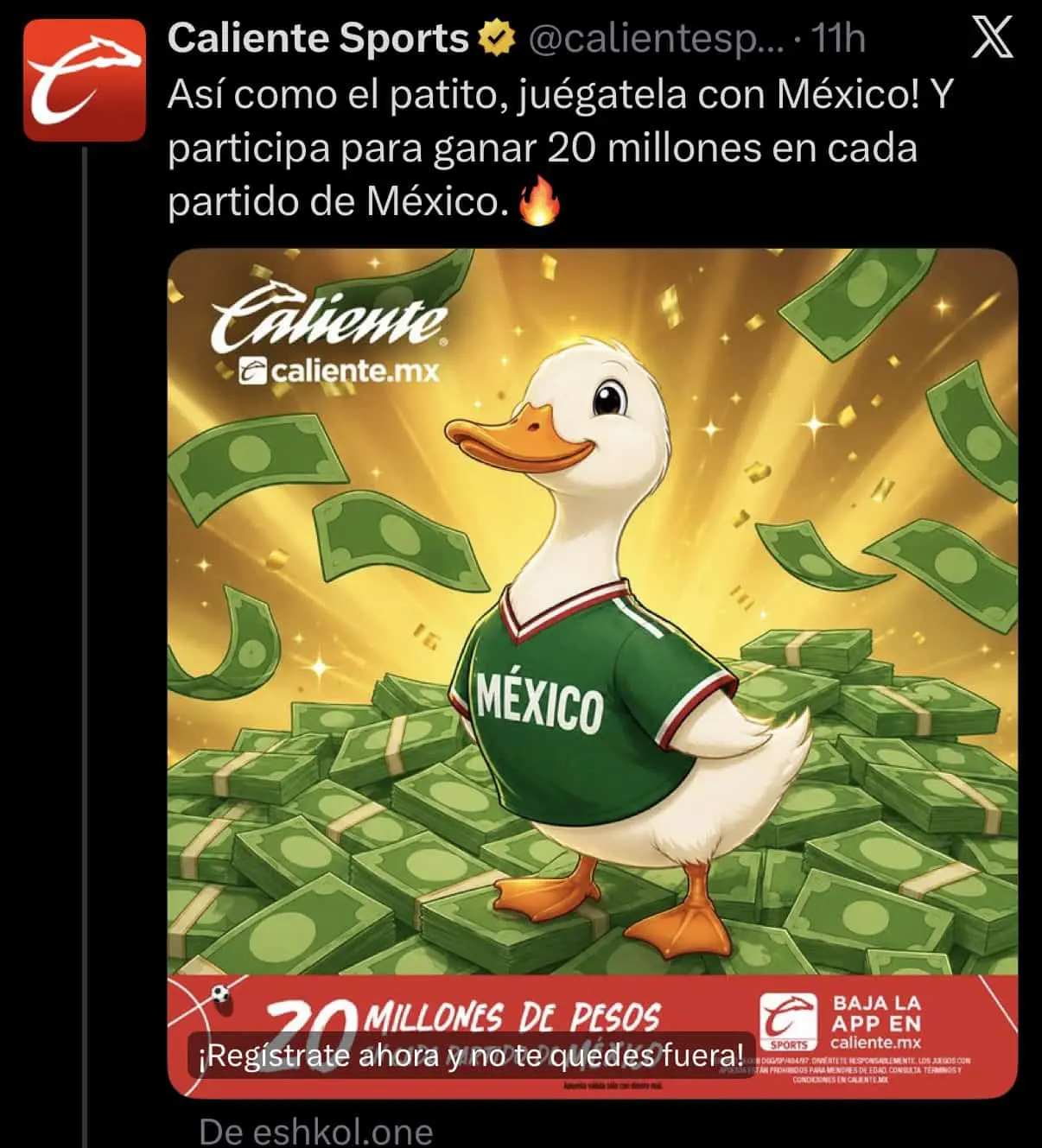 La imagen del Pato Merlín en la Publicidad de Caliente Sports La imagen del Pato Merlín en la Publicidad de Caliente Sports