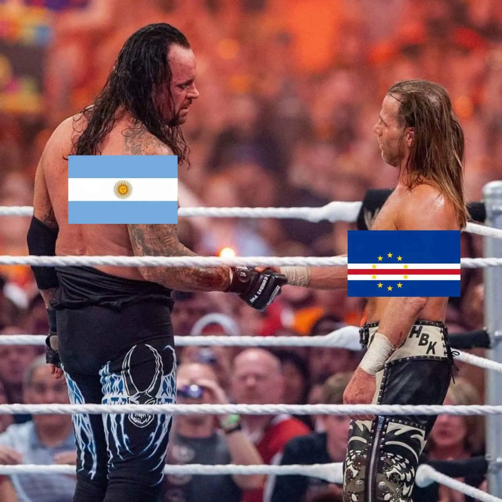 Undertaker y HBK simbolizan el respeto entre Argentina y Cabo Verde. Undertaker y HBK simbolizan el respeto entre Argentina y Cabo Verde.