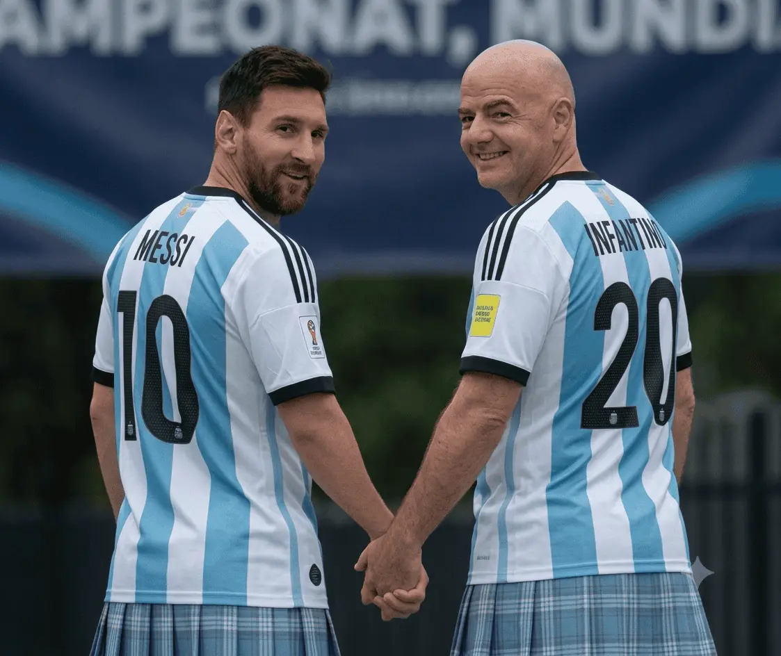 Infantino y Messi con las camisetas de Argentina y tomados de la mano Infantino y Messi con las camisetas de Argentina y tomados de la mano