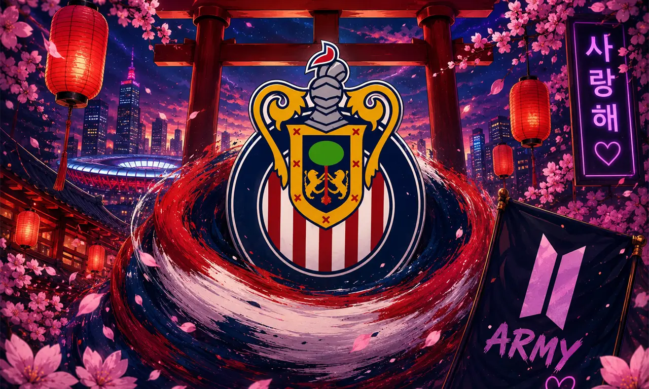  El escudo de Chivas se funde con símbolos orientales en plena era mundialista: del campamento de Corea en Verde Valle a la bienvenida oficial de las ARMY. 
