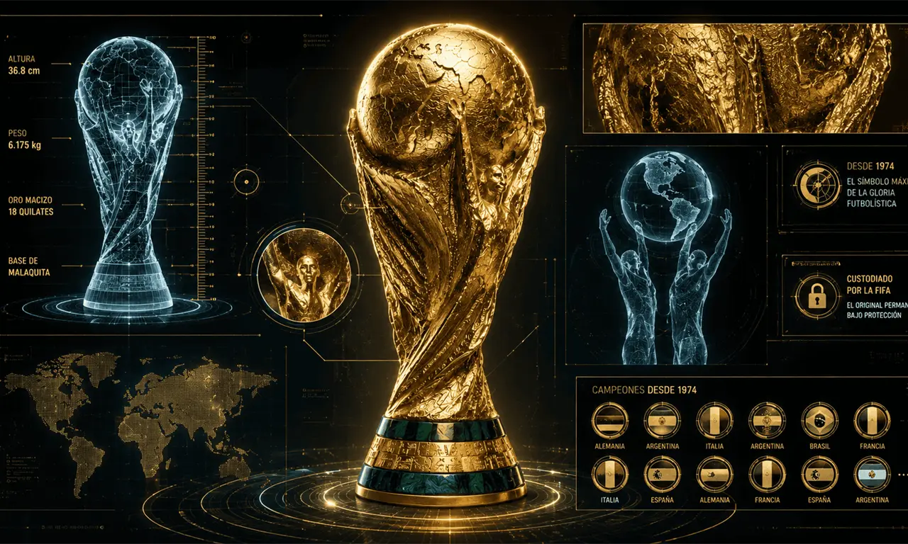  El trofeo de la Copa Mundial, oro y gloria desde 1974, custodiado por FIFA. 