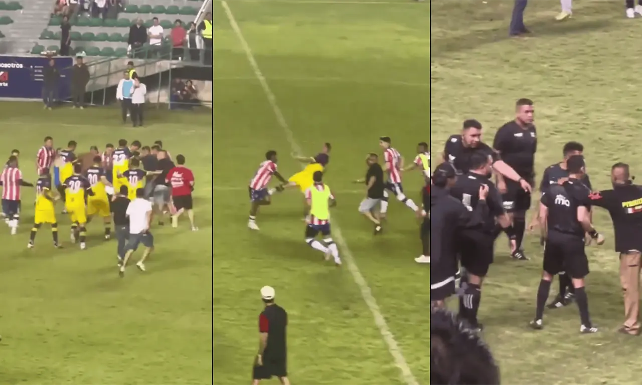 Una pelea entre jugadores y aficionados terminó antes de tiempo el Clásico de la Talacha, arbitrado por César Ramos. 