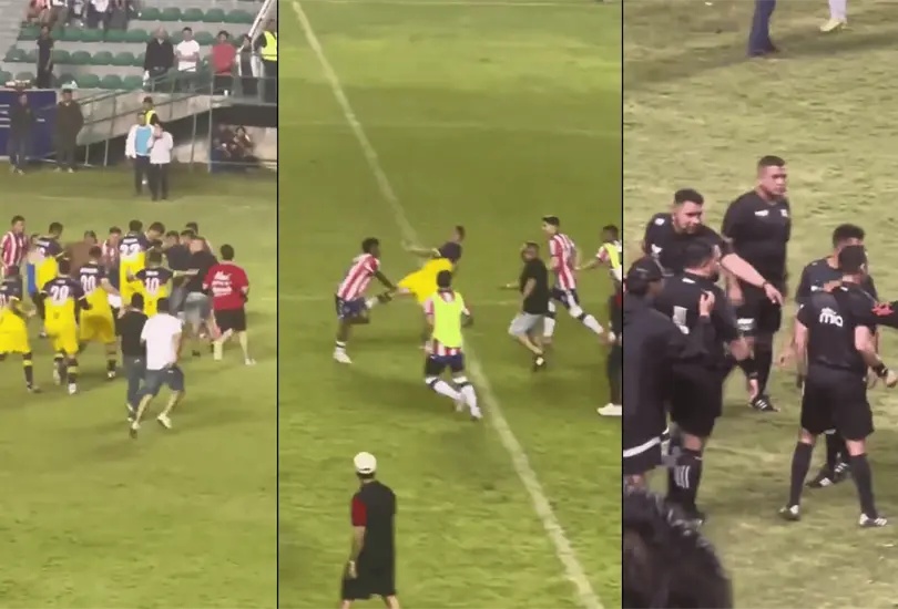 Una pelea entre jugadores y aficionados terminó antes de tiempo el Clásico de la Talacha, arbitrado por César Ramos. Una pelea entre jugadores y aficionados terminó antes de tiempo el Clásico de la Talacha, arbitrado por César Ramos.